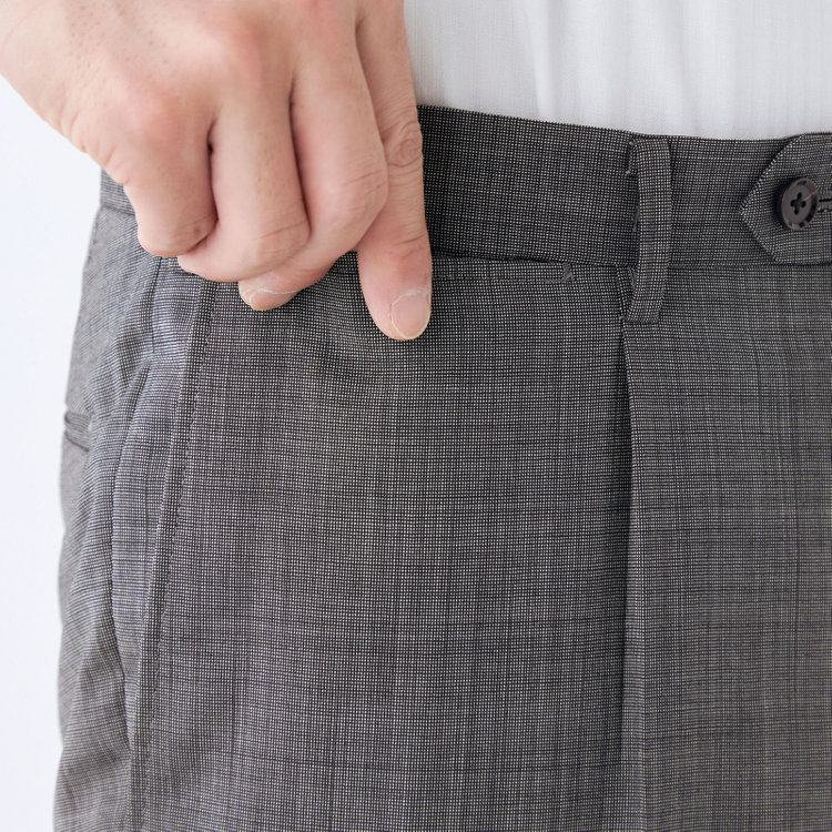 シルバーライン 【CLASSICO TAPERED】【春夏】ウール 1タックテーパードパンツ/グレー×ソリッド/ウエストムーブ/ウォッシャブル/※裾上げ必要 グレー淡色