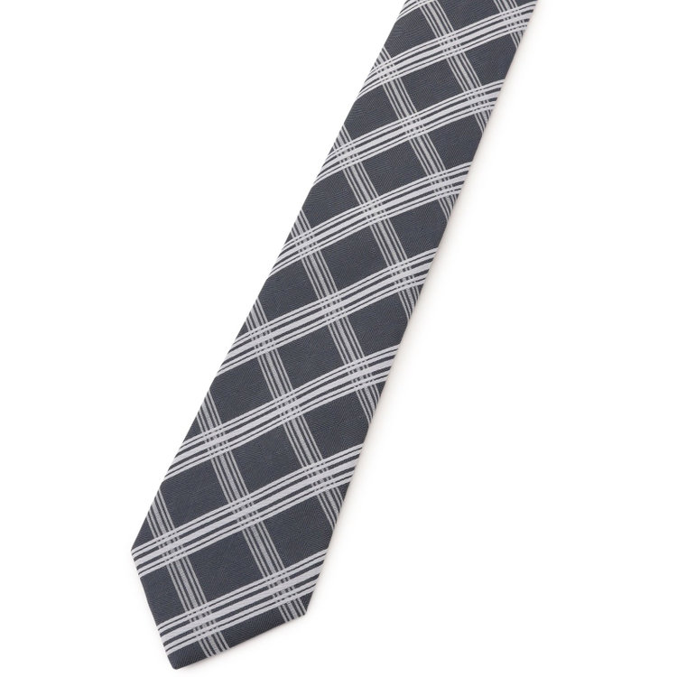 シルバーライン 【SILVER LINE】シルクブレンドチェックネクタイ 8.0cm幅/グレー×ホワイト その他