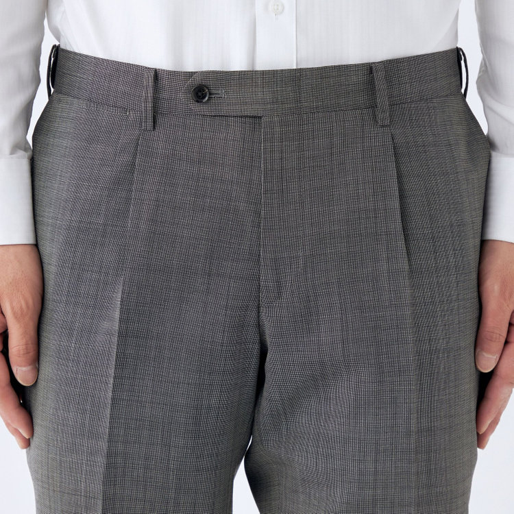 シルバーライン 【CLASSICO TAPERED】【春夏】ウール 1タックテーパードパンツ/グレー×ソリッド/ウエストムーブ/ウォッシャブル/※裾上げ必要 グレー淡色