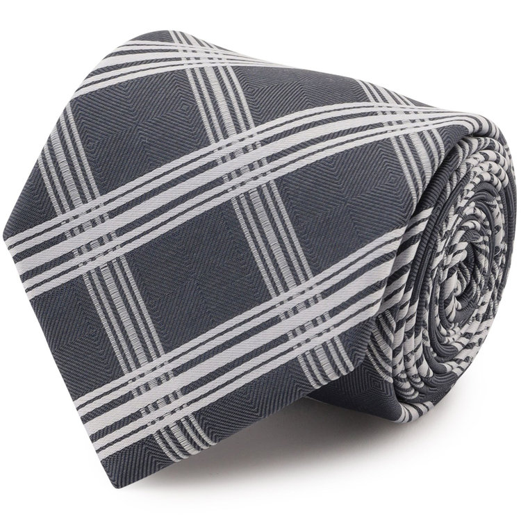 シルバーライン 【SILVER LINE】シルクブレンドチェックネクタイ 8.0cm幅/グレー×ホワイト その他