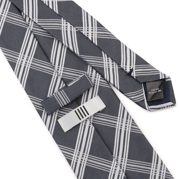 シルバーライン 【SILVER LINE】シルクブレンドチェックネクタイ 8.0cm幅/グレー×ホワイト その他