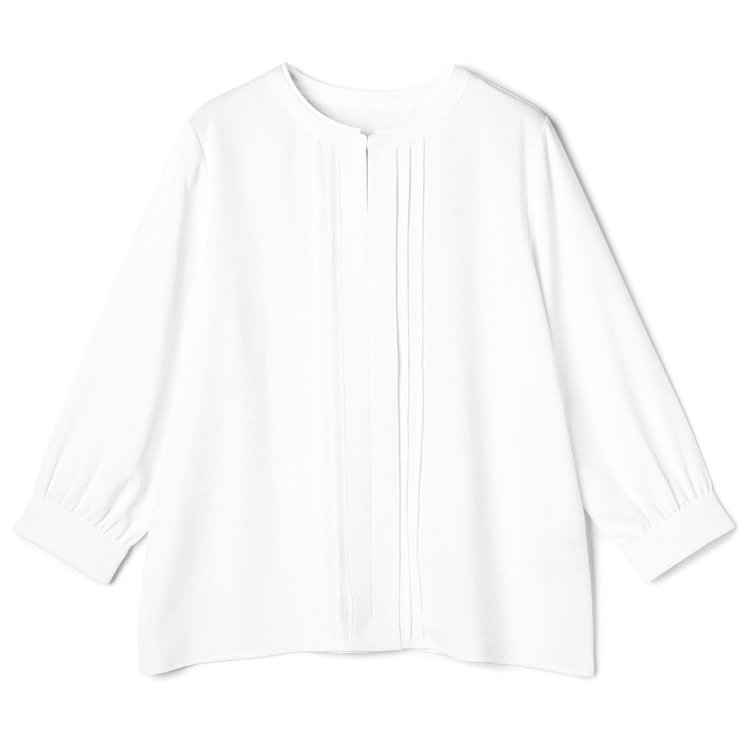 シルバーライン 【SILVER LINE/7分袖】配色フロントプリーツプルオーバー/ホワイト/「ウォッシャブル」「ストレッチ」「防シワ」「UV加工」「静電気防止」 白