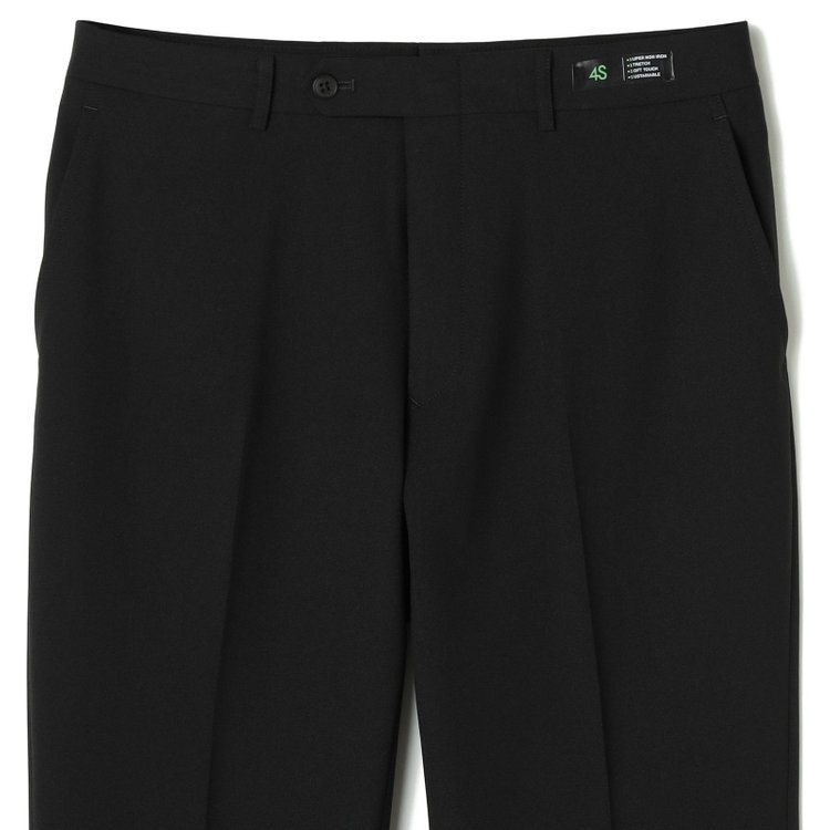 ブラックライン 【SLIM TAPERED】【春夏】0タックテーパードパンツ/ブラック×バーズアイ/「氷撃」冷感PRINT/4S SUSTAINABILITY&ECOLOGY FABRIC「ウォッシャブル」「ストレッチ」/※裾上げ済み仕様 黒
