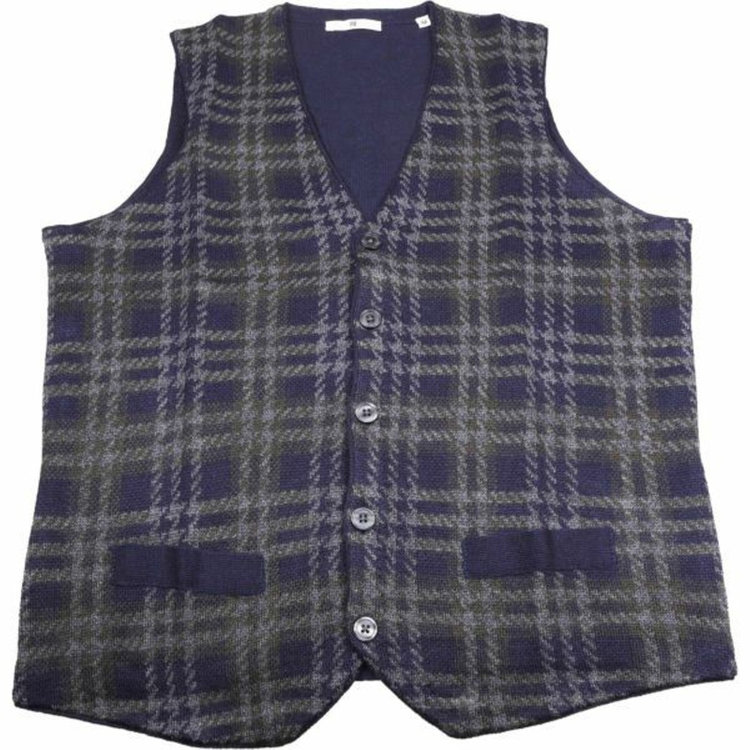 ブラックライン 【WEB限定/OUTLET】【SL】ニットジレ/ネイビー＆カーキ＆グレー×チェック/RAUMER italia ネイビー系(紺)