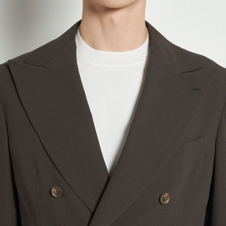 シルバーライン 【RBC】【春夏】6釦2掛けダブルジャケット/ブラウン×サッカー/パッチポケット/4S AIR 茶濃色