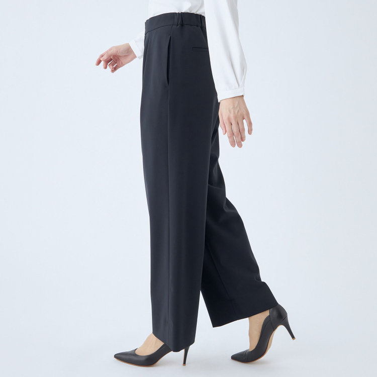 シルバーライン 【SL】【年間】1タックワイドストレートパンツ/ネイビー/ウォッシャブル/※裾上げ済仕様 紺中間