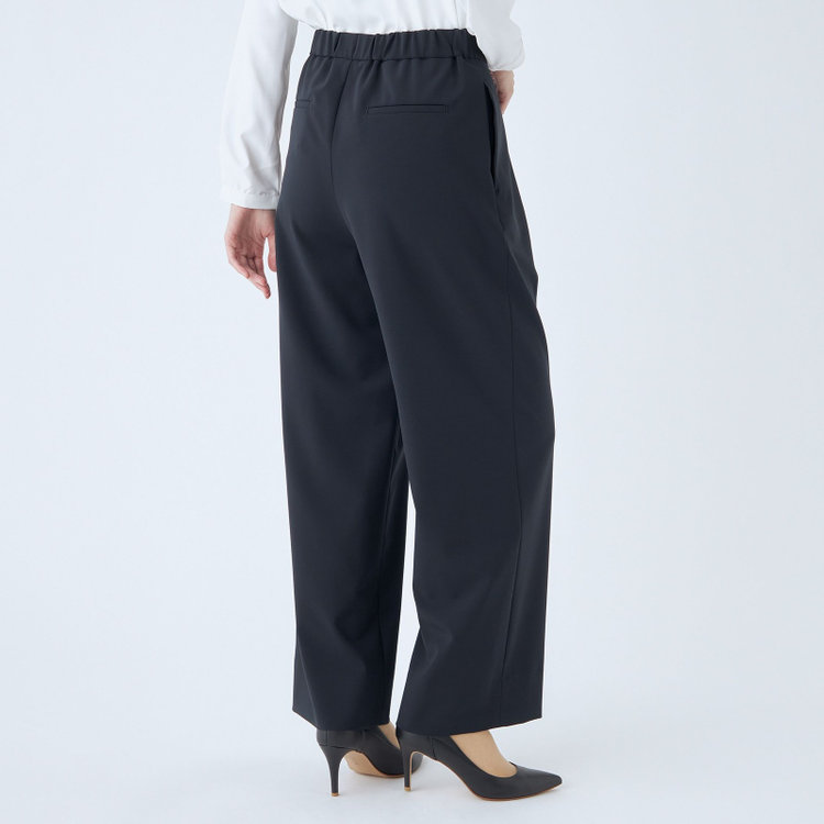 シルバーライン 【SL】【年間】1タックワイドストレートパンツ/ネイビー/ウォッシャブル/※裾上げ済仕様 紺中間