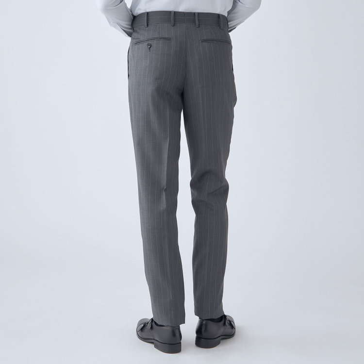 シルバーライン 【CLASSICO TAPERED】【春夏】3釦段返りシングルスーツ 2タック/グレー×ストライプ/ウエストムーブ仕様/MARZOTTO/※パンツ裾直し必要 グレー中間