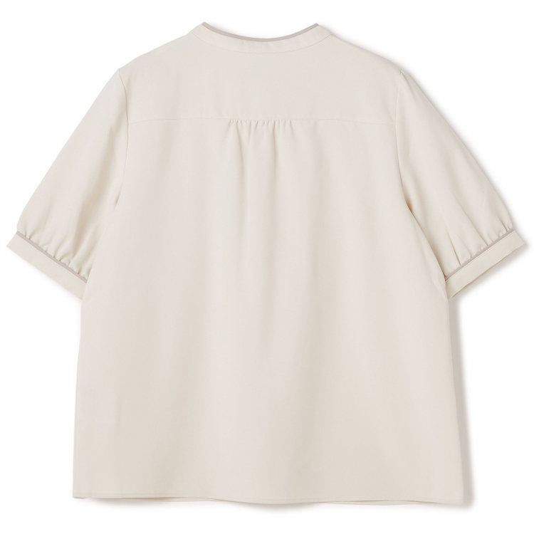 シルバーライン 【SILVER LINE/5分袖】配色切り替えバンドカラープルオーバー/ベージュ 茶淡色