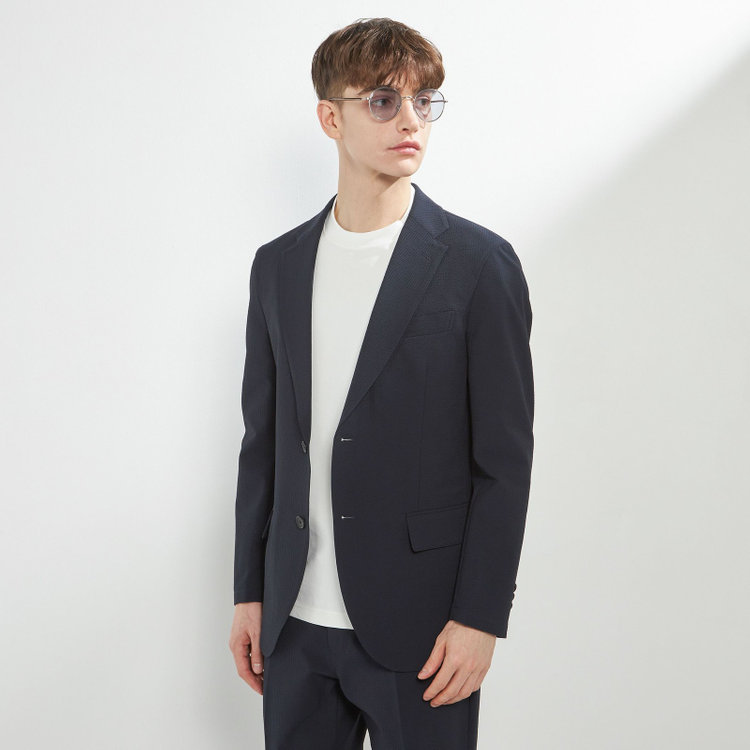 ソノタ 【発送在庫あり】【BLACK LINE】【春夏】2釦シングルジャケット/ネイビー×シアサッカー 紺中間