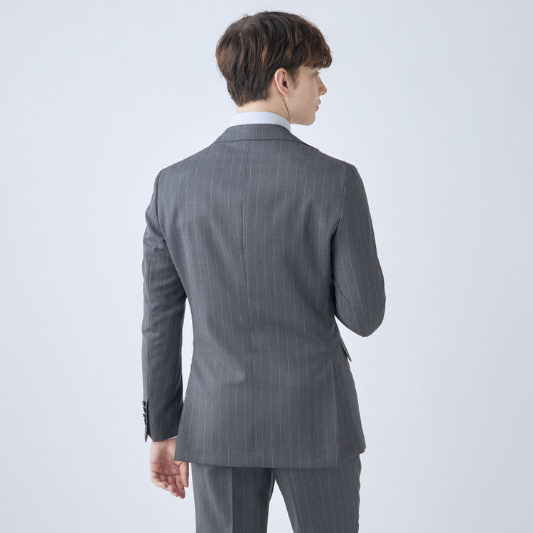 シルバーライン 【CLASSICO TAPERED】【春夏】3釦段返りシングルスーツ 2タック/グレー×ストライプ/ウエストムーブ仕様/MARZOTTO/※パンツ裾直し必要 グレー中間