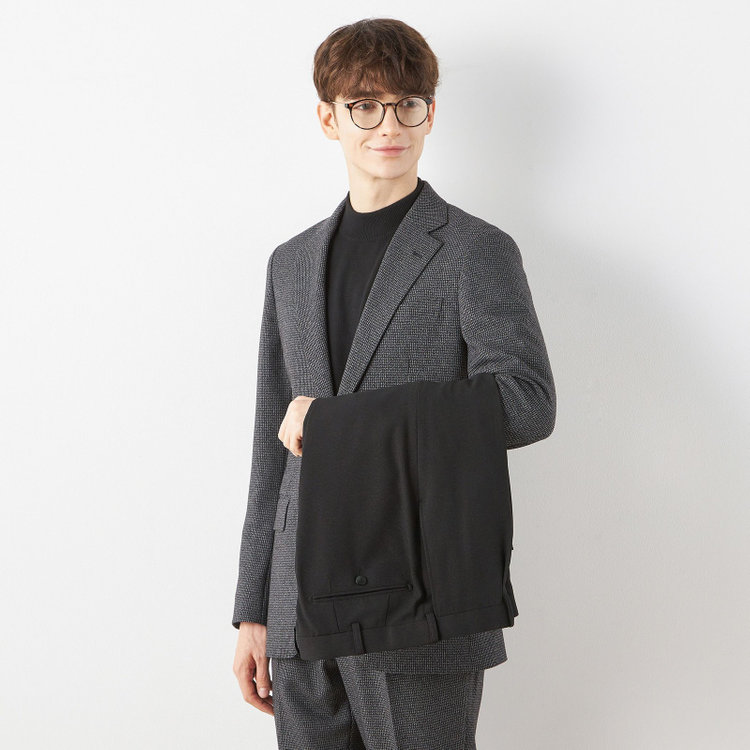 シルバーライン 【CLASSICO TAPERED】【秋冬】コーディネートパンツ付き/2釦シングルスーツ 1タック/グレー×ハウンドトゥース+ブラックソリッドパンツ/ウエストムーブ/4S SUSTAINABILITY&ECOLOGY FABRIC/※パンツ裾上げ済仕様 グレー中間