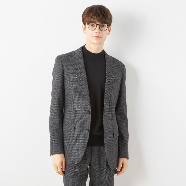 シルバーライン 【CLASSICO TAPERED】【秋冬】コーディネートパンツ付き/2釦シングルスーツ 1タック/グレー×ハウンドトゥース+ブラックソリッドパンツ/ウエストムーブ/4S SUSTAINABILITY&ECOLOGY FABRIC/※パンツ裾上げ済仕様 グレー中間