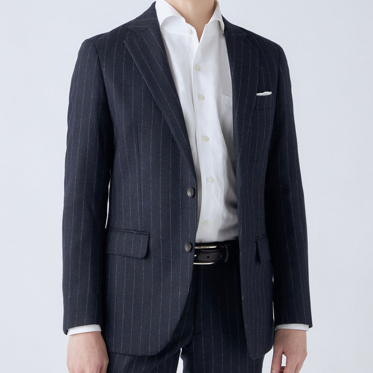 シルバーライン 【発送在庫あり】【CLASSICO TAPERED】【秋冬】2釦シングルスーツ 1タック/ネイビーストライプ/RE:NEWOOL/※裾上げ必要 紺中間