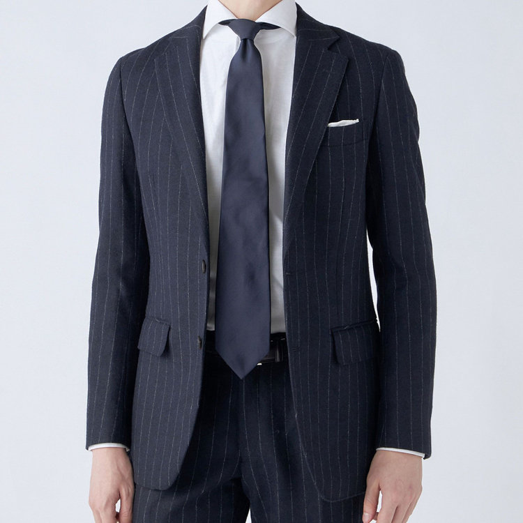 シルバーライン 【発送在庫あり】【CLASSICO TAPERED】【秋冬】2釦シングルスーツ 1タック/ネイビーストライプ/RE:NEWOOL/※裾上げ必要 紺中間