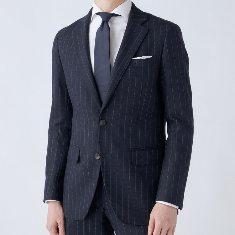 シルバーライン 【発送在庫あり】【CLASSICO TAPERED】【秋冬】2釦シングルスーツ 1タック/ネイビーストライプ/RE:NEWOOL/※裾上げ必要 紺中間