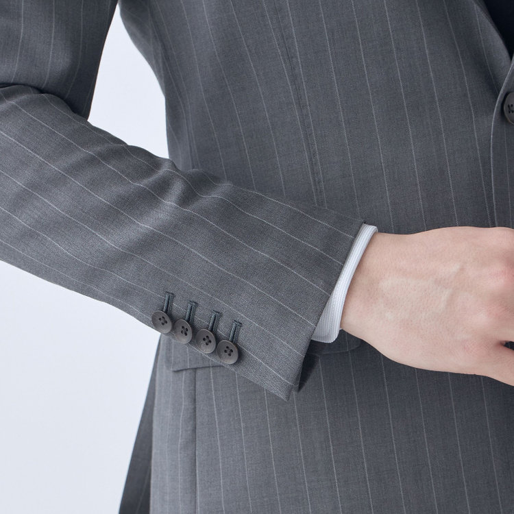 シルバーライン 【CLASSICO TAPERED】【春夏】3釦段返りシングルスーツ 2タック/グレー×ストライプ/ウエストムーブ仕様/MARZOTTO/※パンツ裾直し必要 グレー中間