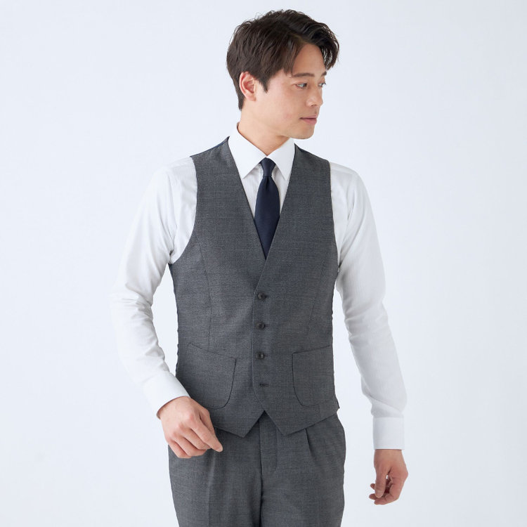 シルバーライン 【CLASSICO TAPERED】【年間】【結婚式対応可】2釦シングルフォーピーススーツ 1タック/ネイビー＋コーディネートパンツグレー/両面ジレ/ウエストムーブ/4S SUSTAINABILITY&ECOLOGY FABRIC/※裾上げ必要 紺中間