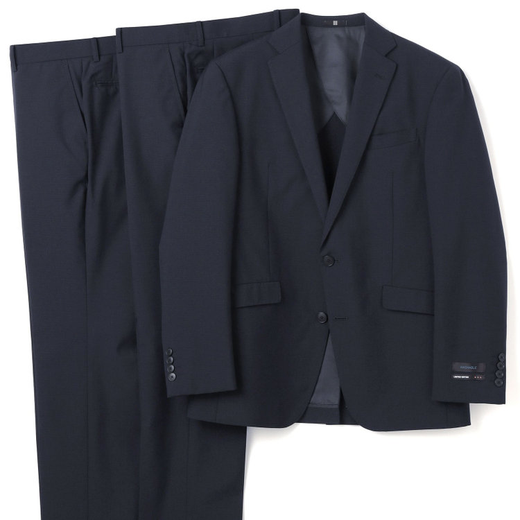 ブラックライン 【KSW】【春夏】スペアパンツ付き/2釦シングルスーツ 0タック/ネイビー×チェック/WASHABLE SUIT/※パンツ裾直し必要 紺中間