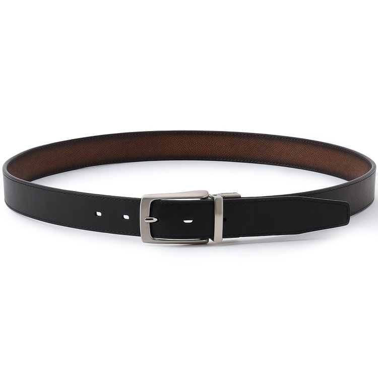 シルバーライン 【2WAY:両面対応】ピンバックルベルト 2.7cm幅/ブラウン&ブラック(ウエスト91cmまで対応) 茶中間