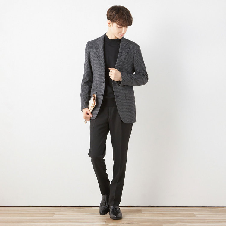 シルバーライン 【CLASSICO TAPERED】【秋冬】コーディネートパンツ付き/2釦シングルスーツ 1タック/グレー×ハウンドトゥース+ブラックソリッドパンツ/ウエストムーブ/4S SUSTAINABILITY&ECOLOGY FABRIC/※パンツ裾上げ済仕様 グレー中間