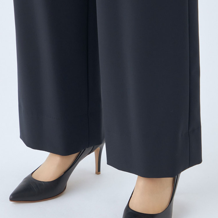 シルバーライン 【SL】【年間】1タックワイドストレートパンツ/ネイビー/ウォッシャブル/※裾上げ済仕様 紺中間