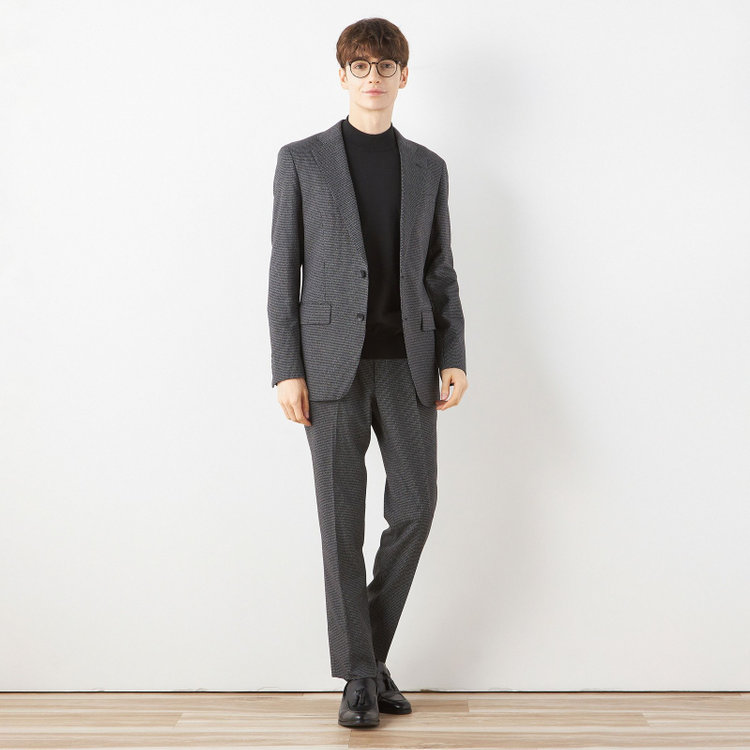 シルバーライン 【CLASSICO TAPERED】【秋冬】コーディネートパンツ付き/2釦シングルスーツ 1タック/グレー×ハウンドトゥース+ブラックソリッドパンツ/ウエストムーブ/4S SUSTAINABILITY&ECOLOGY FABRIC/※パンツ裾上げ済仕様 グレー中間