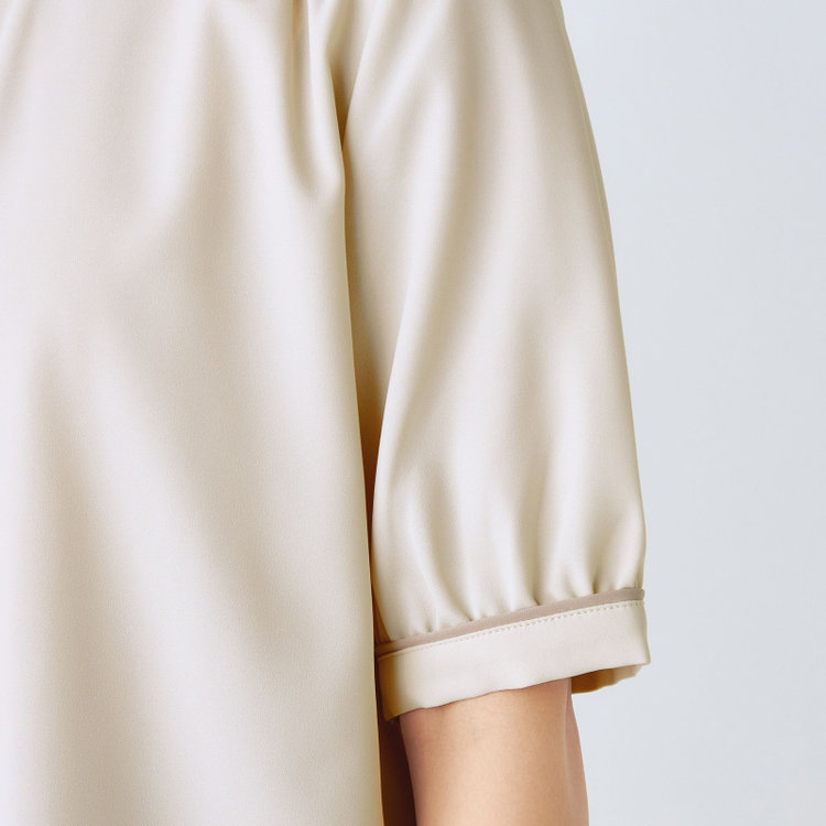 シルバーライン 【SILVER LINE/5分袖】配色切り替えバンドカラープルオーバー/ベージュ 茶淡色