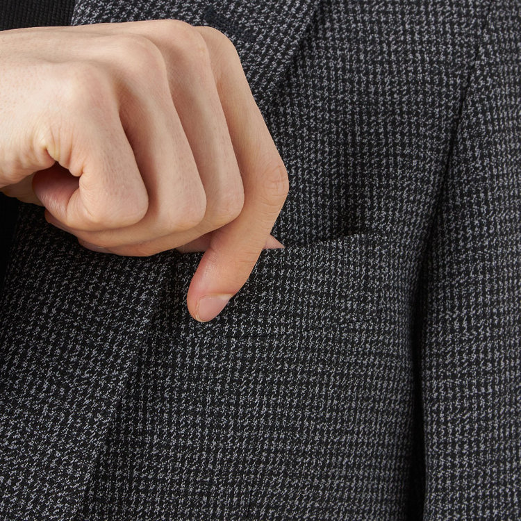 シルバーライン 【CLASSICO TAPERED】【秋冬】コーディネートパンツ付き/2釦シングルスーツ 1タック/グレー×ハウンドトゥース+ブラックソリッドパンツ/ウエストムーブ/4S SUSTAINABILITY&ECOLOGY FABRIC/※パンツ裾上げ済仕様 グレー中間