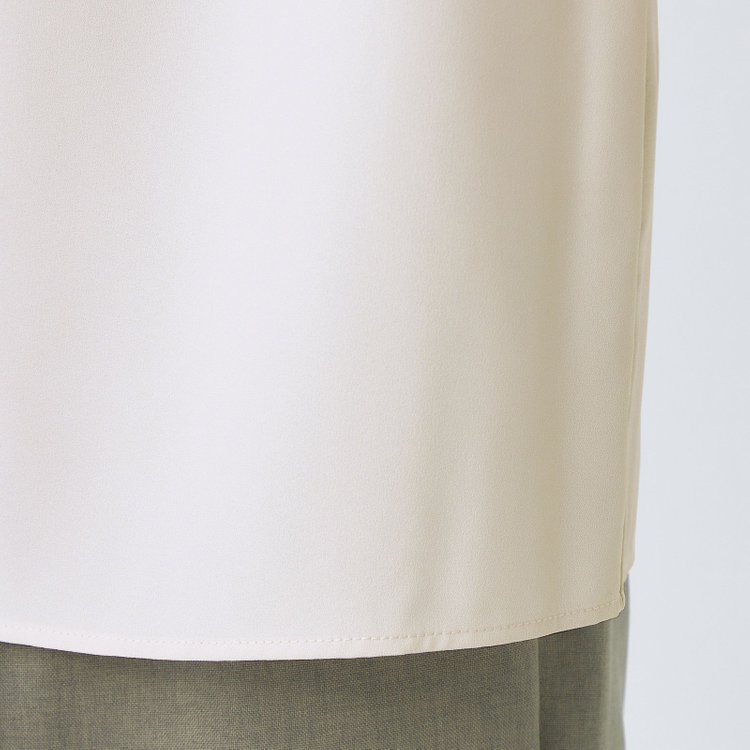 シルバーライン 【SILVER LINE/5分袖】配色切り替えバンドカラープルオーバー/ベージュ 茶淡色