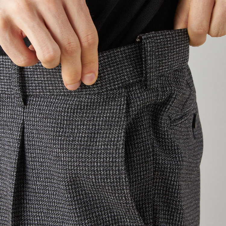 シルバーライン 【CLASSICO TAPERED】【秋冬】コーディネートパンツ付き/2釦シングルスーツ 1タック/グレー×ハウンドトゥース+ブラックソリッドパンツ/ウエストムーブ/4S SUSTAINABILITY&ECOLOGY FABRIC/※パンツ裾上げ済仕様 グレー中間