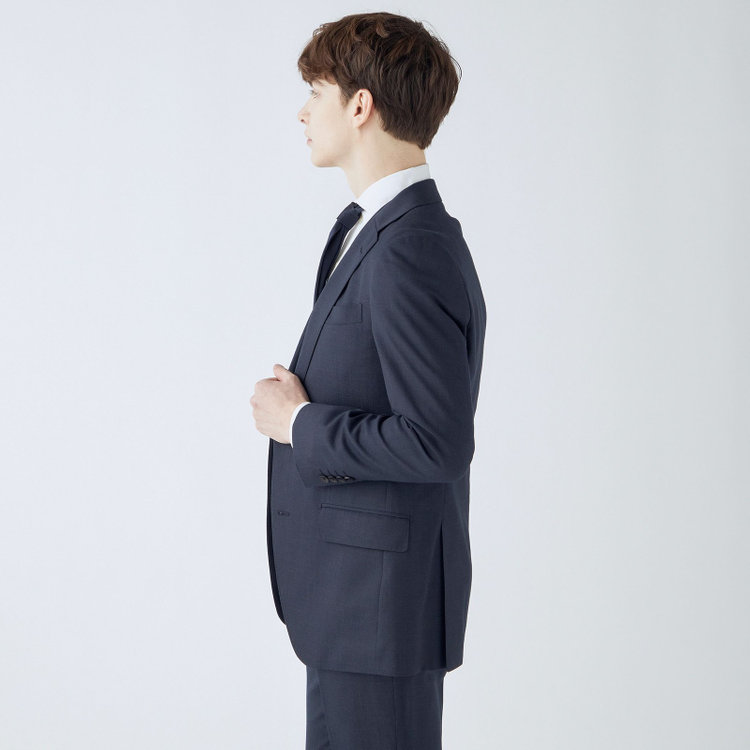 シルバーライン 【CLASSICO TAPERED】【年間】2釦シングルスリーピーススーツ 1タック/ネイビー×ピンドット/※裾上げ必要 紺中間