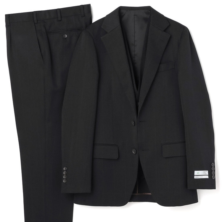 【CLASSICO TAPERED】【春夏】2釦シングルスリーピーススーツ 1タックテーパードパンツ/ブラック×ウィンドペン/ウエストムーブ/4S SUSTAINABILITY&ECOLOGY FABRIC/※パンツ裾上げ済仕様