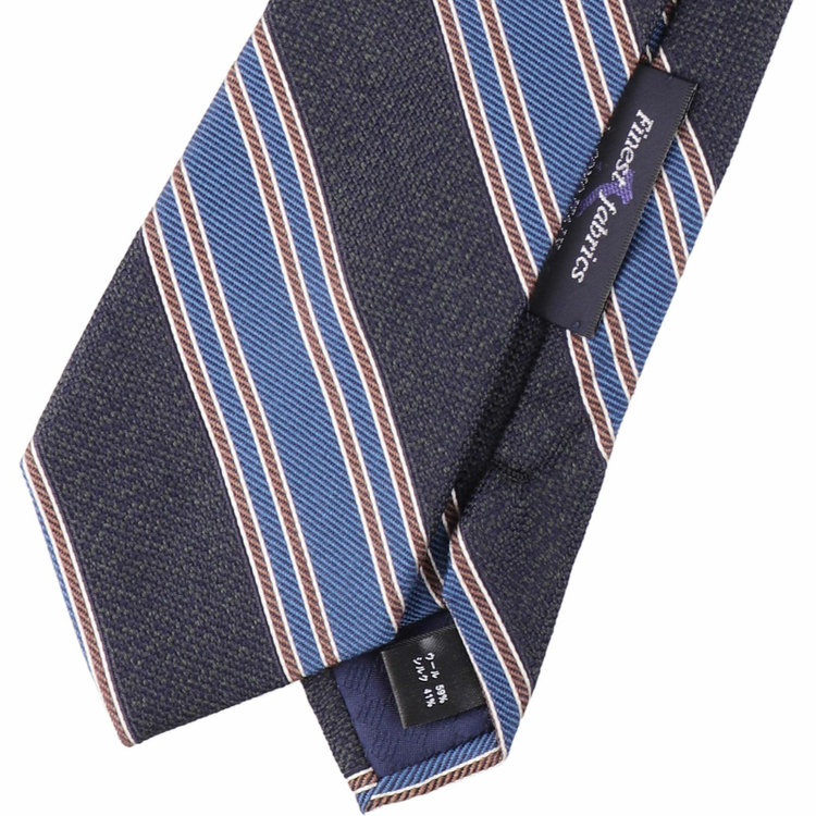 ブラックライン 【発送在庫あり】【SILVER LINE】ウールシルクストライプネクタイ 8.0cm幅/グリーン×ネイビー×サンドブラウン/Finest fabrics by COMO ITALY グリーン系(緑)