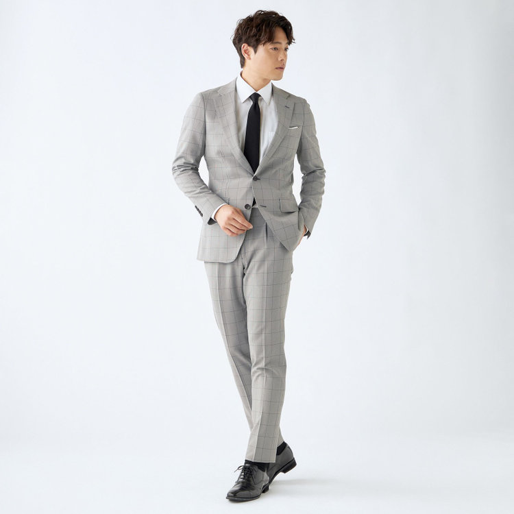 シルバーライン 【CLASSICO TAPERED】【春夏】コーディネートパンツ付き/2釦シングルスーツ 1タック/グレー×チェック+ブラックソリッドパンツ/ウエストムーブ/4S SUSTAINABILITY/BREATH EFFECT AIR/※パンツ裾上げ済仕様 グレー淡色