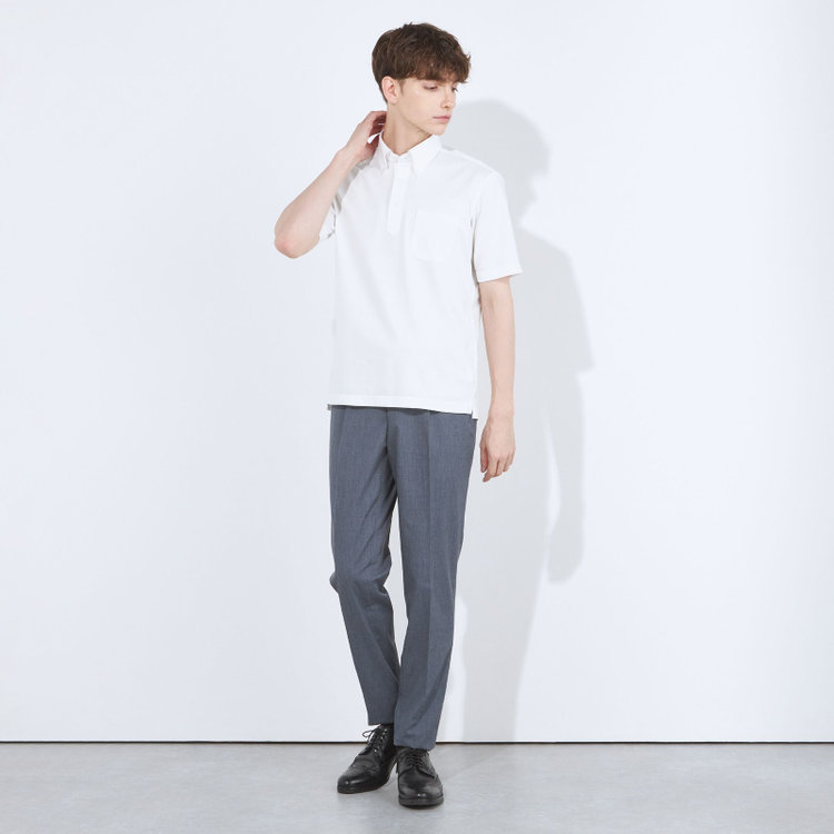 シルバーライン 【CLASSICO TAPERED】【春夏】1タックテーパードパンツ/ネイビー/ウエストムーブ仕様/ウォシャブル/「氷撃」冷感PRINT/※裾直し必要 グレー中間