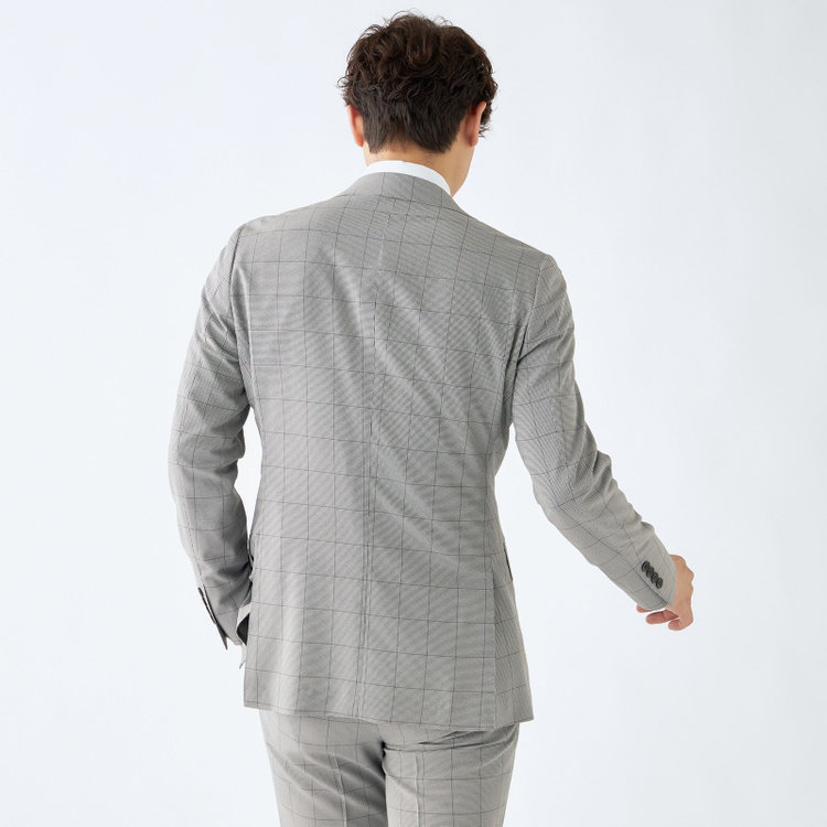 シルバーライン 【CLASSICO TAPERED】【春夏】コーディネートパンツ付き/2釦シングルスーツ 1タック/グレー×チェック+ブラックソリッドパンツ/ウエストムーブ/4S SUSTAINABILITY/BREATH EFFECT AIR/※パンツ裾上げ済仕様 グレー淡色