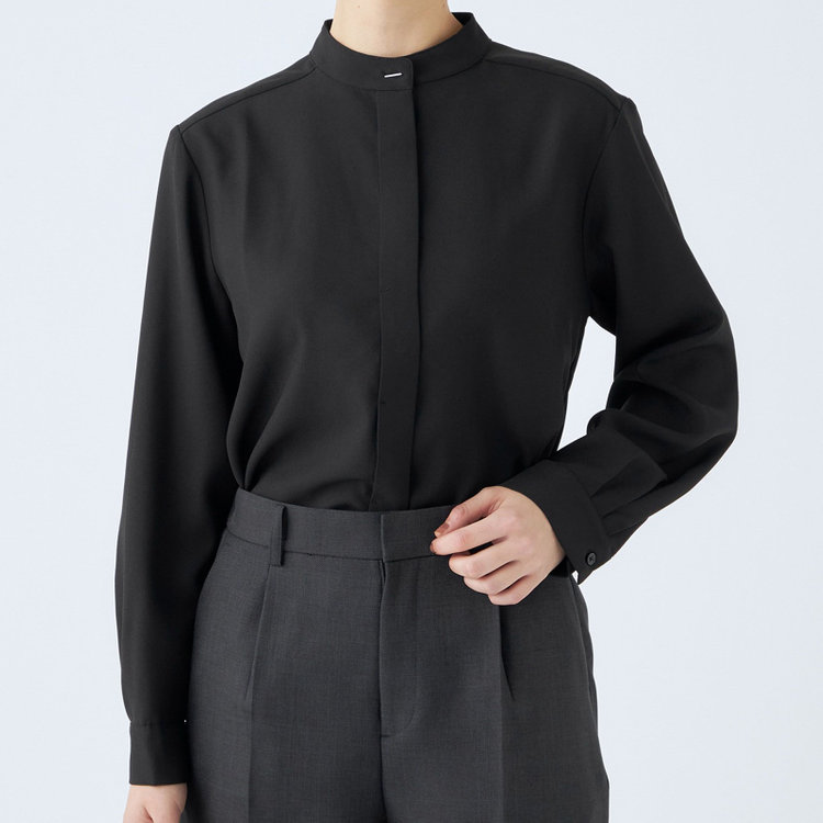 シルバーライン 【SL/長袖】バンドカラーブラウス/ブラック/比翼仕様 黒