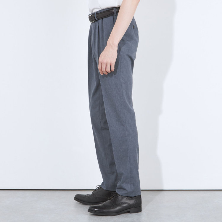 シルバーライン 【CLASSICO TAPERED】【春夏】1タックテーパードパンツ/ネイビー/ウエストムーブ仕様/ウォシャブル/「氷撃」冷感PRINT/※裾直し必要 グレー中間