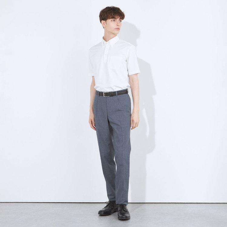 シルバーライン 【CLASSICO TAPERED】【春夏】1タックテーパードパンツ/ネイビー/ウエストムーブ仕様/ウォシャブル/「氷撃」冷感PRINT/※裾直し必要 グレー中間