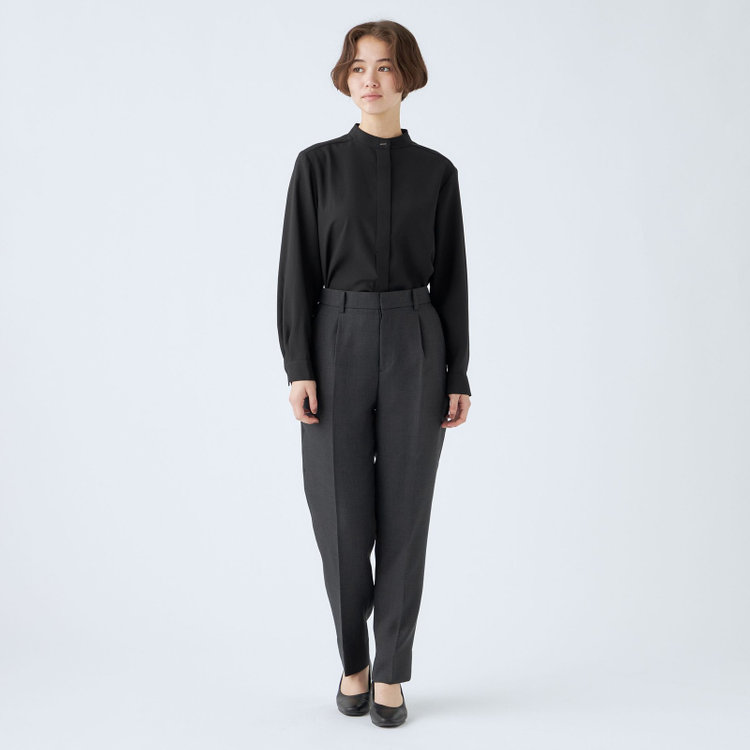 シルバーライン 【SL/長袖】バンドカラーブラウス/ブラック/比翼仕様 黒