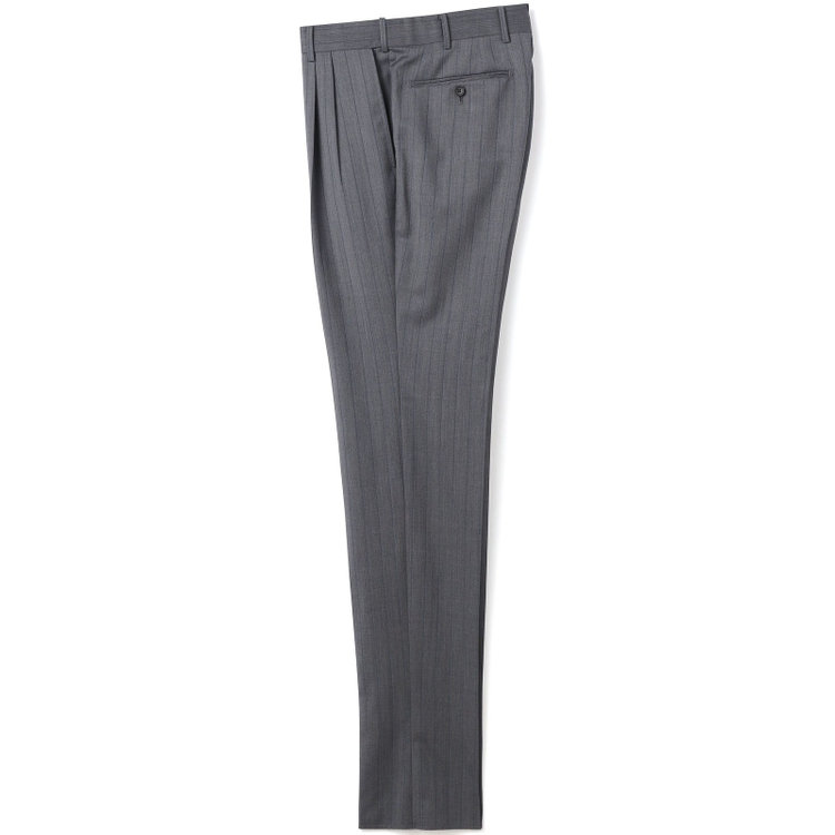 シルバーライン 【CLASSICO TAPERED】【春夏】3釦段返りシングルスーツ 2タック/グレー×シャドーストライプ/ウエストムーブ/MARZOTTO/※パンツ裾直し必要 グレー中間