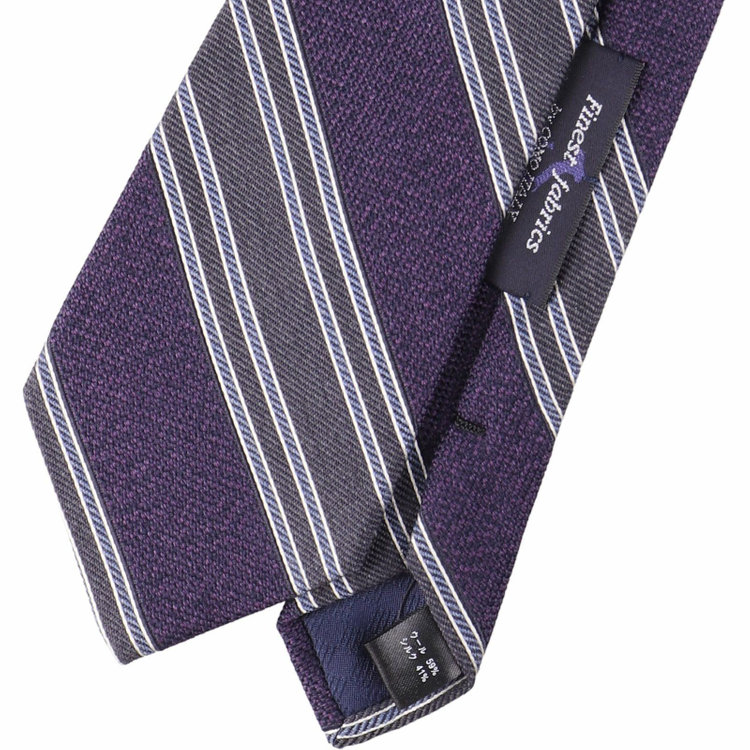 ブラックライン 【発送在庫あり】【SL】ウールシルクストライプネクタイ 8.0cm幅/パープル×グレー/Finest fabrics by COMO ITALY パープル系(紫)