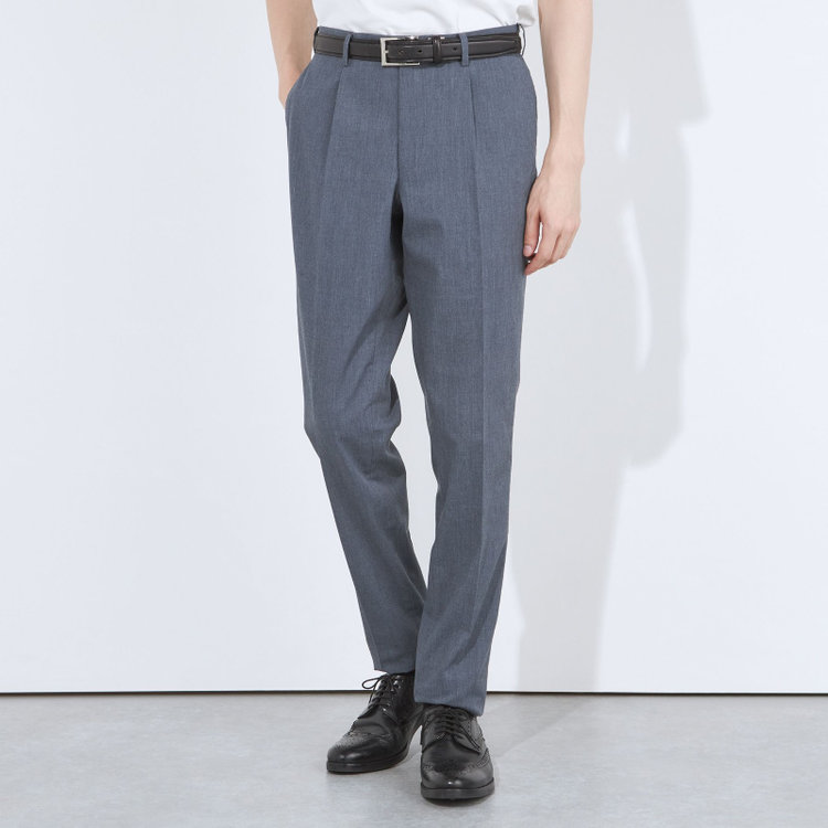 シルバーライン 【CLASSICO TAPERED】【春夏】1タックテーパードパンツ/ネイビー/ウエストムーブ仕様/ウォシャブル/「氷撃」冷感PRINT/※裾直し必要 グレー中間
