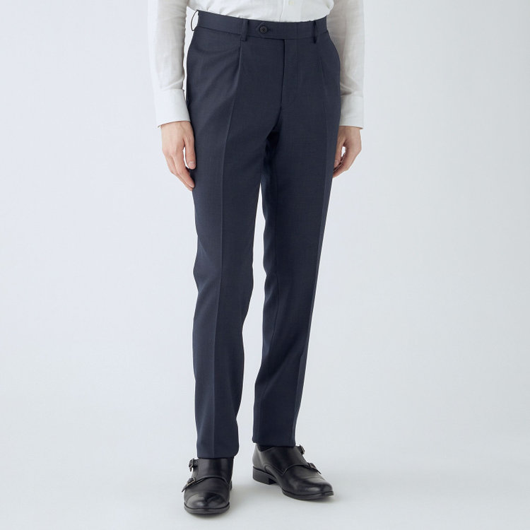 シルバーライン 【CLASSICO TAPERED】【年間】2釦シングルスリーピーススーツ 1タック/ネイビー×ピンドット/※裾上げ必要 紺中間