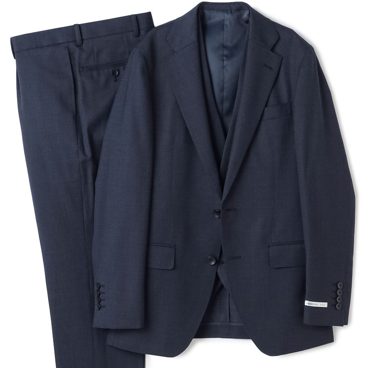 シルバーライン 【CLASSICO TAPERED】【年間】2釦シングルスリーピーススーツ 1タック/ネイビー×ピンドット/※裾上げ必要 紺中間
