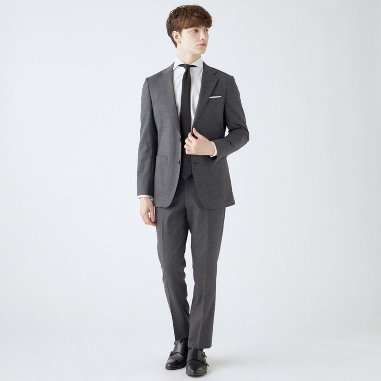 シルバーライン 【4S CROSS】【年間】セットアップパンツ 0タック/グレー×ハウンドトゥース/ウエストムーブ/※裾上げ済仕様 グレー中間