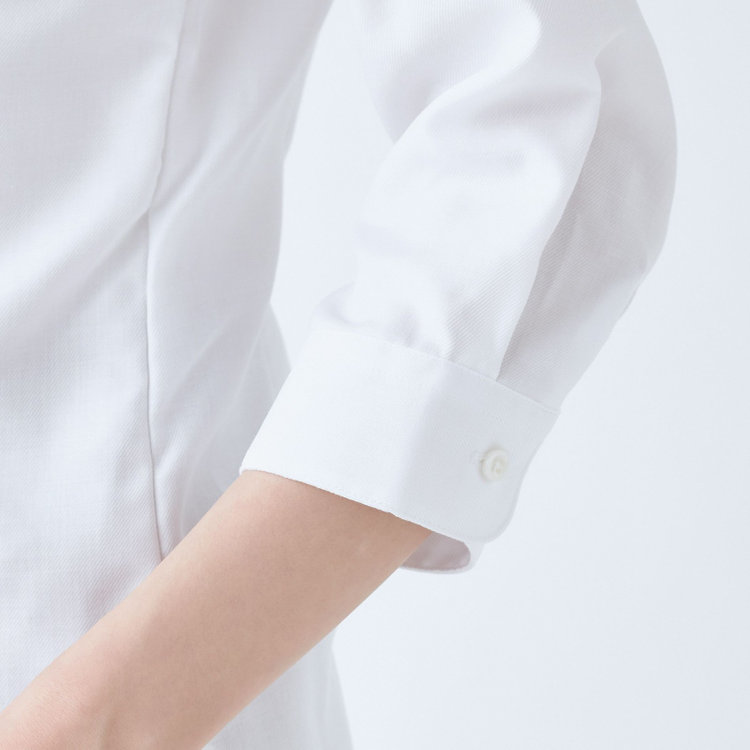 SUIT SELECT　アウトレット 【WEB限定/OUTLET/汚れ・キズ等有】【SL/七分袖】レギュラーワンピースカラーブラウス/ホワイト×ドビーツイル/TOUGH BUTTON・NON IRON 白