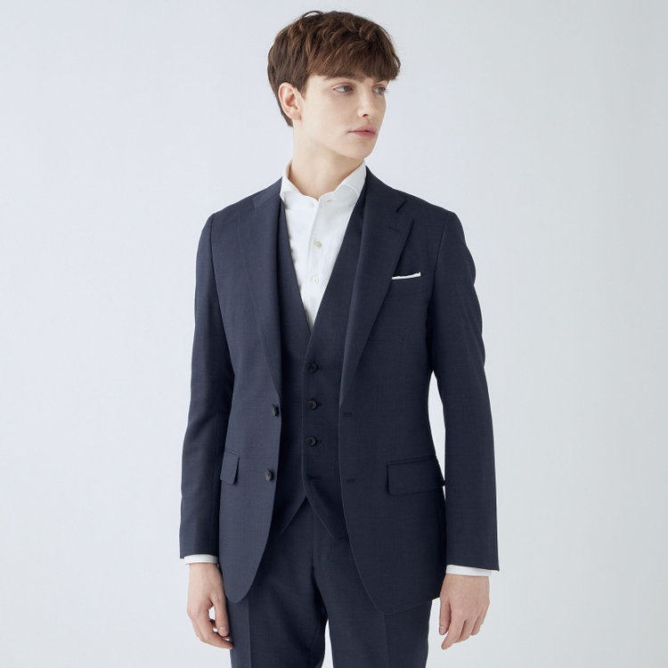 シルバーライン 【CLASSICO TAPERED】【年間】2釦シングルスリーピーススーツ 1タック/ネイビー×ピンドット/※裾上げ必要 紺中間