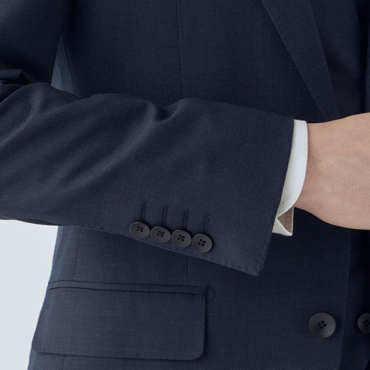 シルバーライン 【CLASSICO TAPERED】【年間】2釦シングルスリーピーススーツ 1タック/ネイビー×ピンドット/※裾上げ必要 紺中間